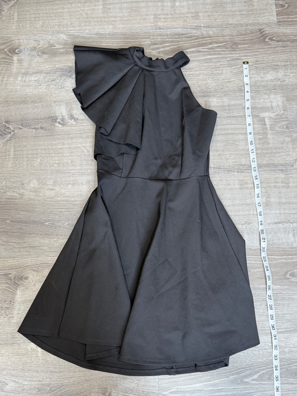 Medium Lulus Chic Goals Black One-Shoulder Skater Cocktail Dress with ruffles